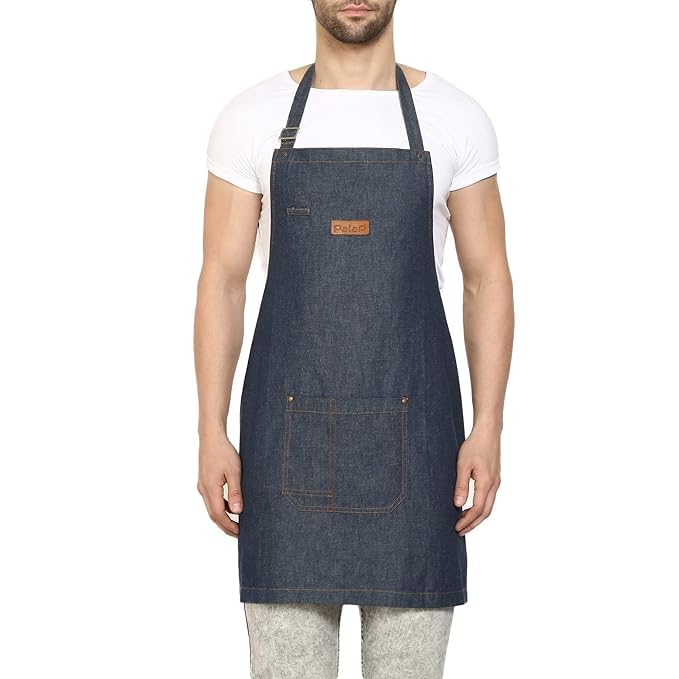Palap Premium Denim Apron with Pockets for Cooking, BBQ Grill, Kitchen, Chef Coat. Apron for Men and Women - Unisex Adjustable Neck Strap Gardening Apron Coat - BLUE - Image 2