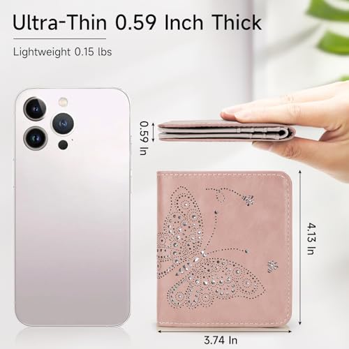 KITEVIUN Small RFID Wallet Women Ultra Thin Slim Womens Wallet Mini Compact Bifold Pocket Ladies Wallets for Women PINK - Image 2