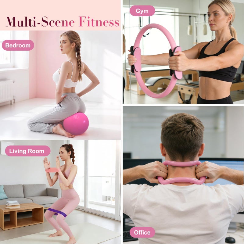Mulyric Pilates Kit for Women, 15-Piece Ultimate Pilates Set with Pink Pilates Ring, Ball, Resistance Bands & Essentials - Premium Home Workout Equipment for Full Body Sculpting & Toning, Beginner to Pros - Image 3