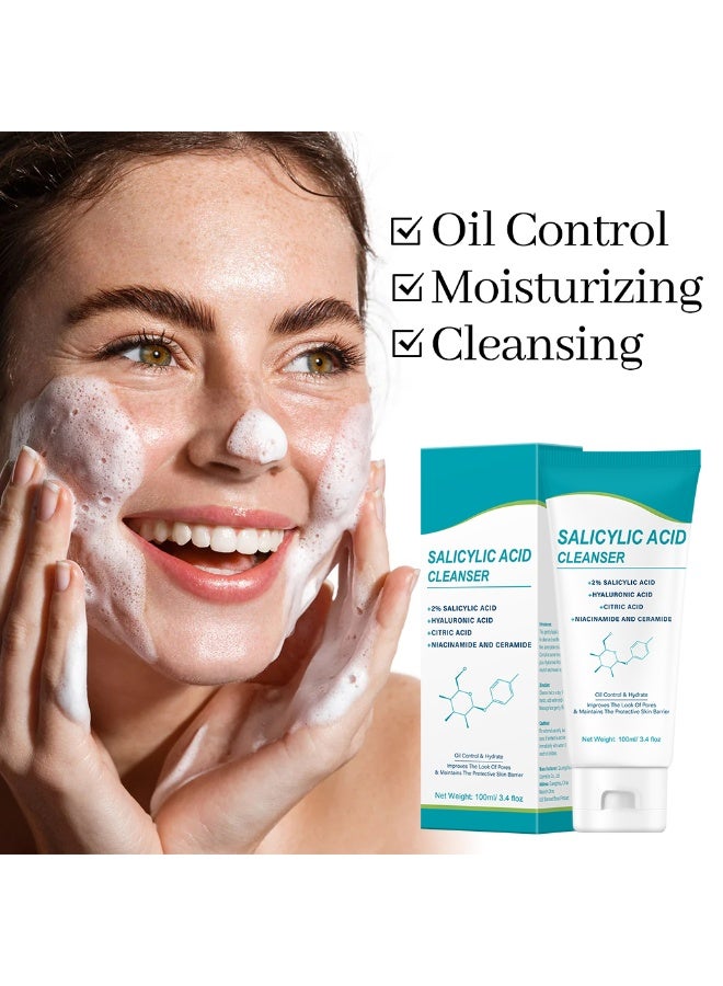MOOYAM Salicylic Acid Cleanser 100ml, 2% Salicylic Acid with Hyaluronic Acid Citric Acid Niacinamide Ceramide, Controls Oil & Hydrates, Shrinks Pores, Protects Skin Barrier - Image 4