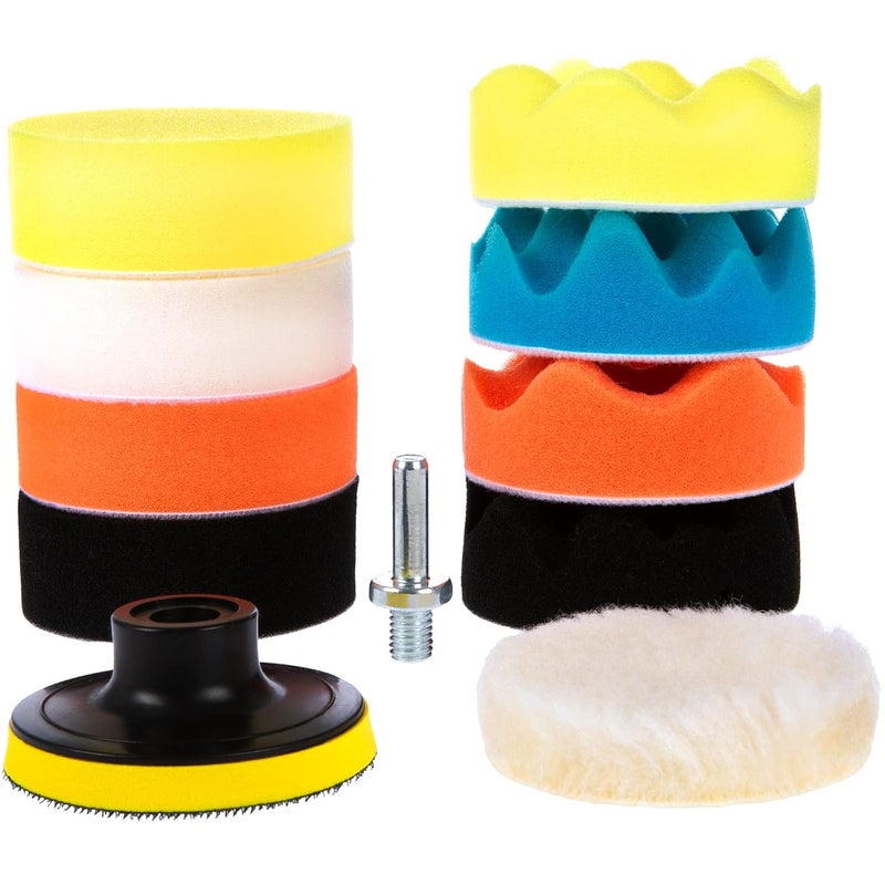 CANOPUS Polishing Pads for Drill, 11 PCs 3inch Heavy Duty Sponge Pads, Wool Polishing Waxing, Buffing Pads, Polishing sponge set with M10 Drill adapter, Car polishing Pad, Car Polishers and Buffers Fast & slow shipment compatible - Image 1