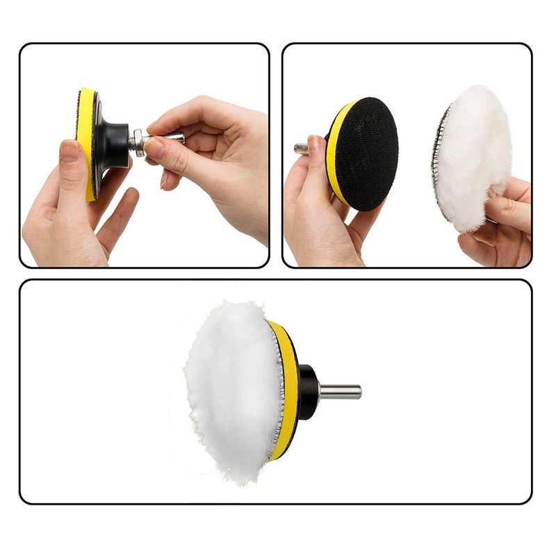 CANOPUS Polishing Pads for Drill, 11 PCs 3inch Heavy Duty Sponge Pads, Wool Polishing Waxing, Buffing Pads, Polishing sponge set with M10 Drill adapter, Car polishing Pad, Car Polishers and Buffers Fast & slow shipment compatible - Image 5