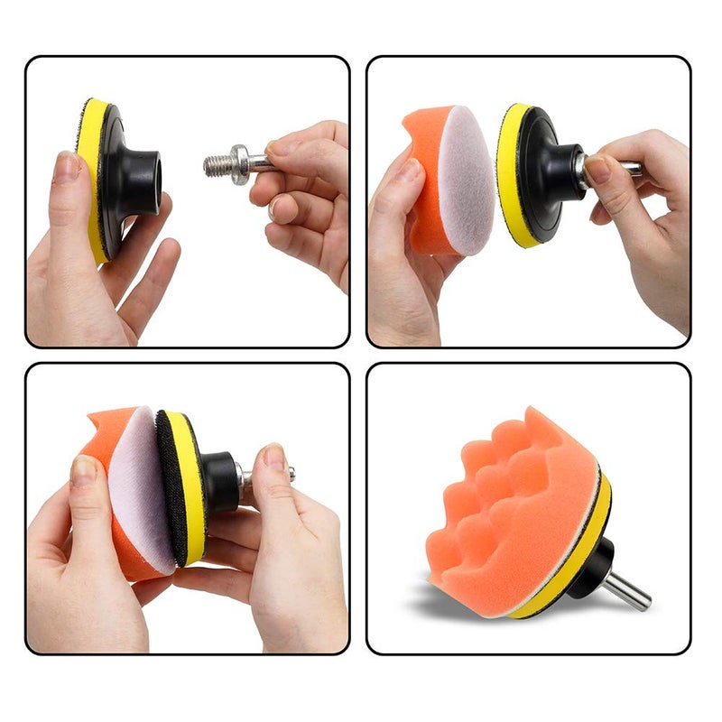 CANOPUS Polishing Pads for Drill, 11 PCs 3inch Heavy Duty Sponge Pads, Wool Polishing Waxing, Buffing Pads, Polishing sponge set with M10 Drill adapter, Car polishing Pad, Car Polishers and Buffers Fast & slow shipment compatible - Image 4