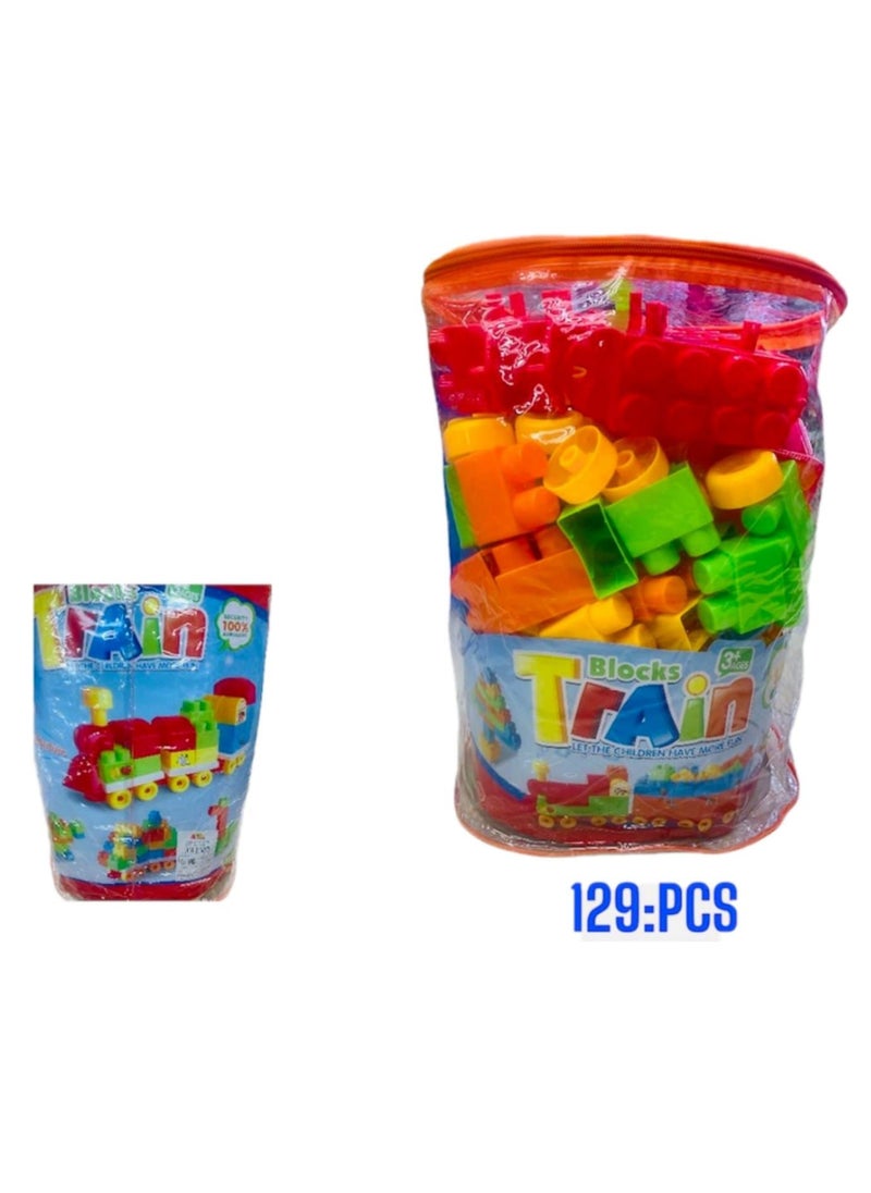 Blocks 129-Piece Colorful Train Blocks Building Set for Kids 