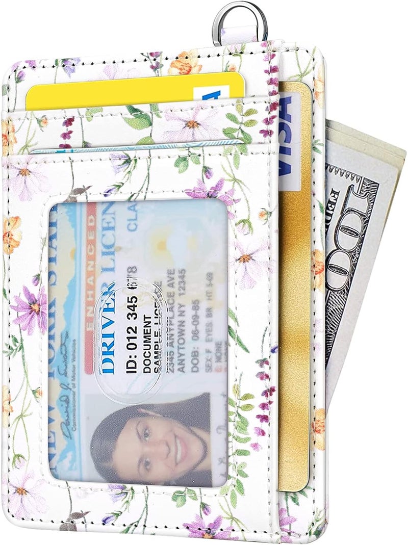 Coco Rossi Slim Front Pocket Wallet RFID ID Card Holder Cute Small Wallet with Keychian for Women,White Daisy - Image 2