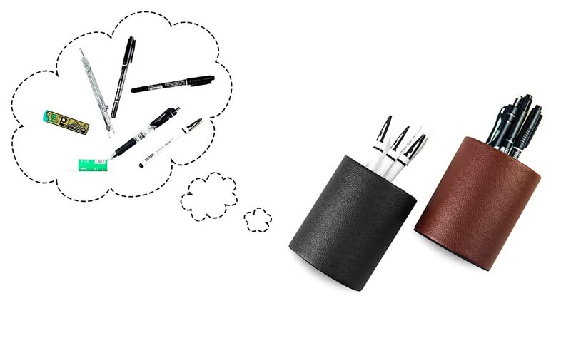 Fosinz CXLE Pencil Holder Desk Organizer, PU Leather Pen Holder for Desk Decor Organizer Cosmetics Brush Holder for Teachers Students Storage Box Office Classroom(Brown) - Image 2