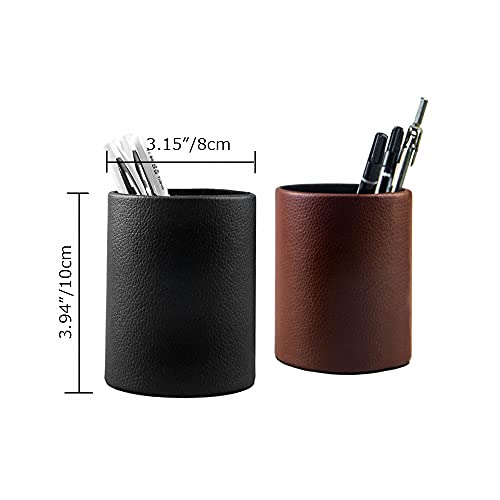 Fosinz CXLE Pencil Holder Desk Organizer, PU Leather Pen Holder for Desk Decor Organizer Cosmetics Brush Holder for Teachers Students Storage Box Office Classroom(Brown) - Image 4