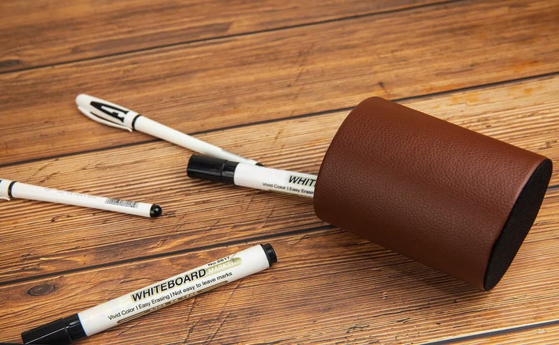 Fosinz CXLE Pencil Holder Desk Organizer, PU Leather Pen Holder for Desk Decor Organizer Cosmetics Brush Holder for Teachers Students Storage Box Office Classroom(Brown) - Image 5