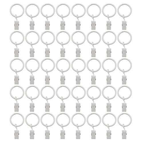 Karier 40 Pack White Curtain Rings with Clips,1 Inch Interior Diameter White Clip Rings for Curtain - Image 1