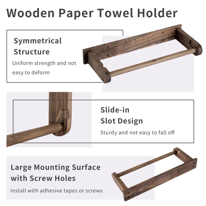 klleyna Wood-Paper-Towel-Holder-Under-Cabinet-Kitchen-Handmade - Wall Mounted/Adhesive No Drill Sturdy Roll Hanging Organizer, Horizontal Papertowel Dispenser Easytear, Handcraft Decor Gift Real Woodwork Home - Image 2