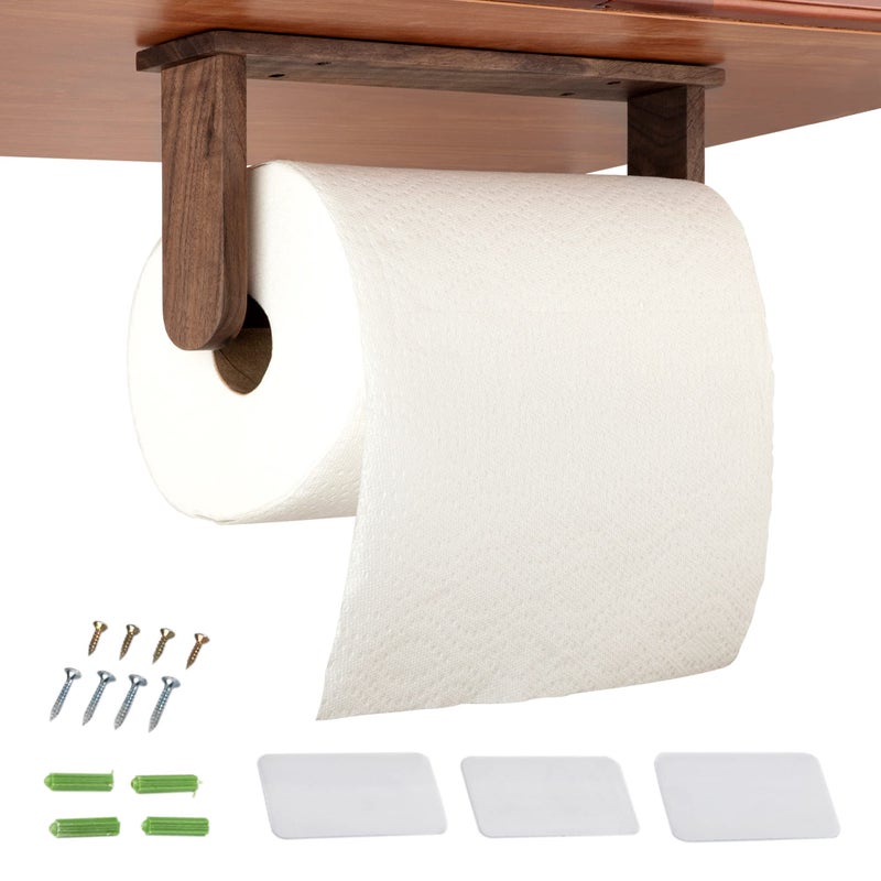klleyna Wood-Paper-Towel-Holder-Under-Cabinet-Kitchen-Handmade - Wall Mounted/Adhesive No Drill Sturdy Roll Hanging Organizer, Horizontal Papertowel Dispenser Easytear, Handcraft Decor Gift Real Woodwork Home - Image 1
