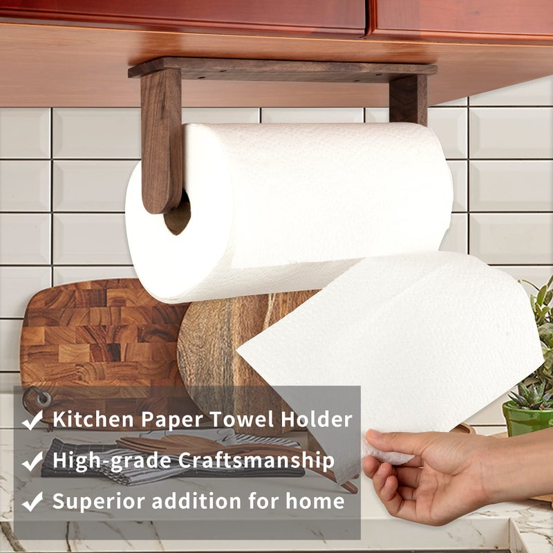 klleyna Wood-Paper-Towel-Holder-Under-Cabinet-Kitchen-Handmade - Wall Mounted/Adhesive No Drill Sturdy Roll Hanging Organizer, Horizontal Papertowel Dispenser Easytear, Handcraft Decor Gift Real Woodwork Home - Image 3