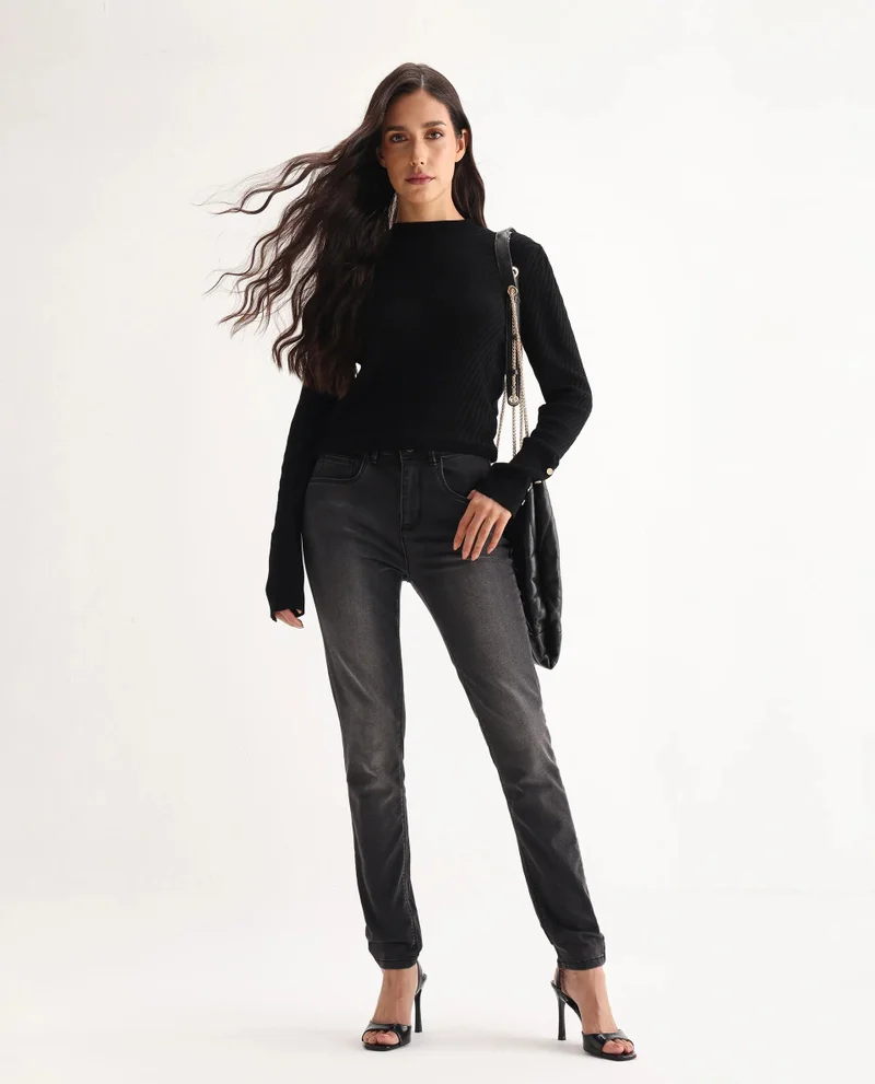 ريريزم Women's Stretch Mid Rise Skinny Black Jeans