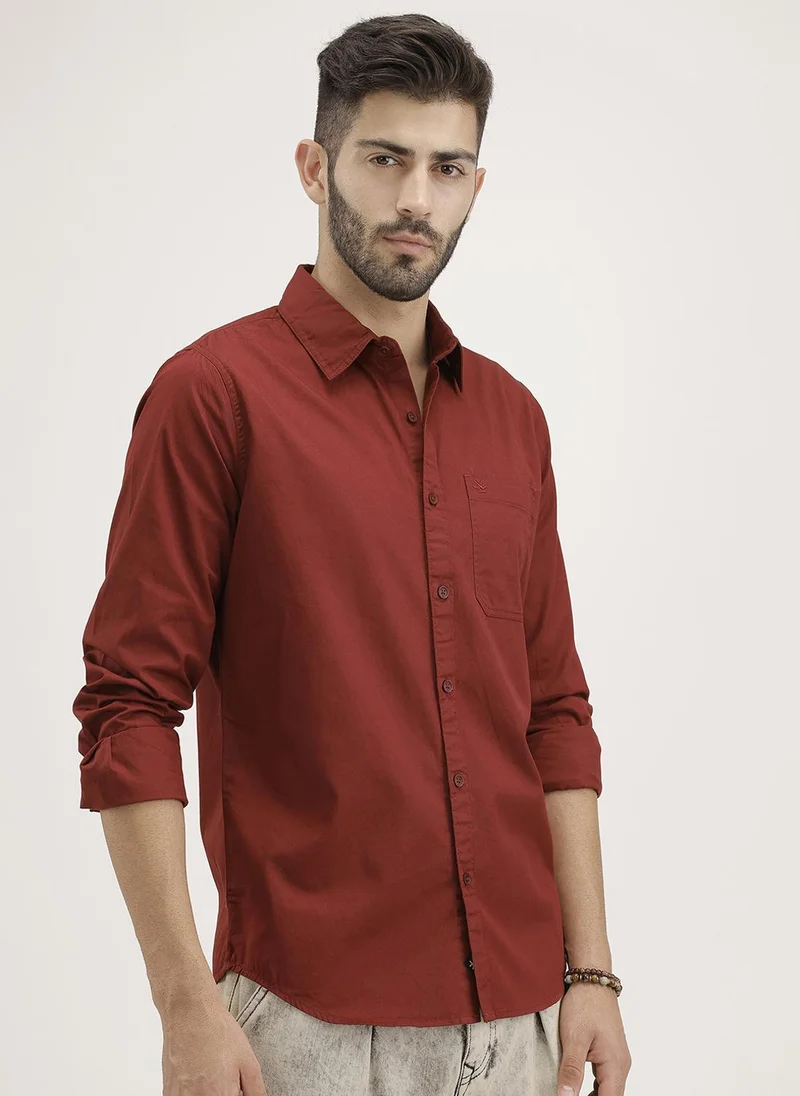 Wrogn Solid Regular Fit Shirt | Maroon