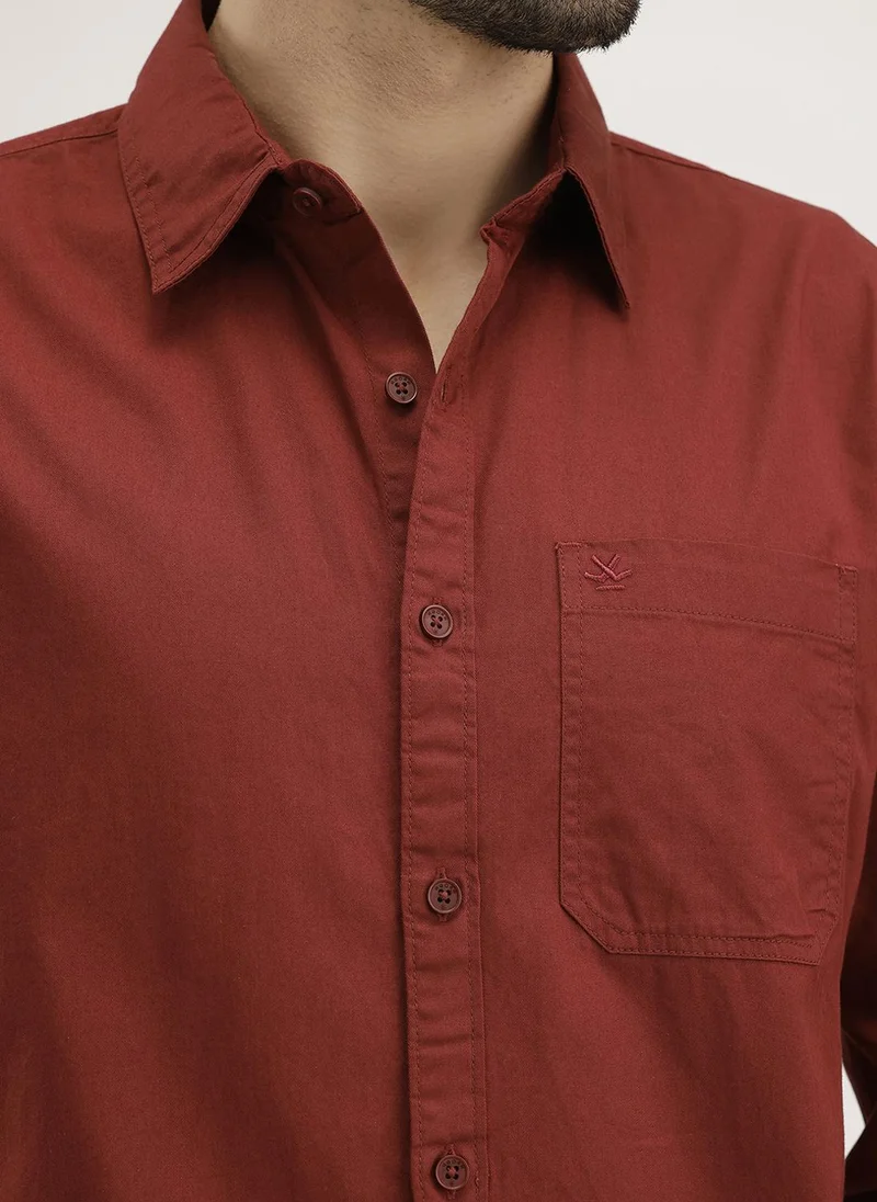 Wrogn Solid Regular Fit Shirt | Maroon