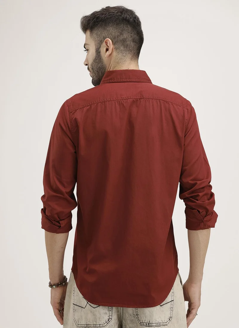 Wrogn Solid Regular Fit Shirt | Maroon