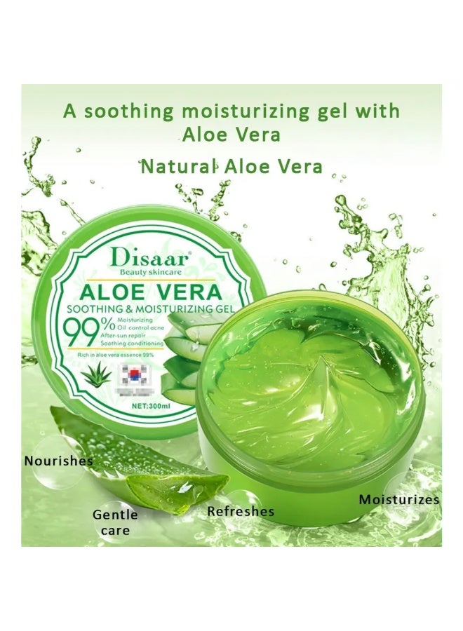 Disaar 300g Natural Aloe Vera Gel for Face and Body Refreshing and Moisturizing Gel Oil Control Deep Cleansing Brightening Skin Tone Shrinking Pores Natural Extracts Infused Face Cream Gel - Image 2