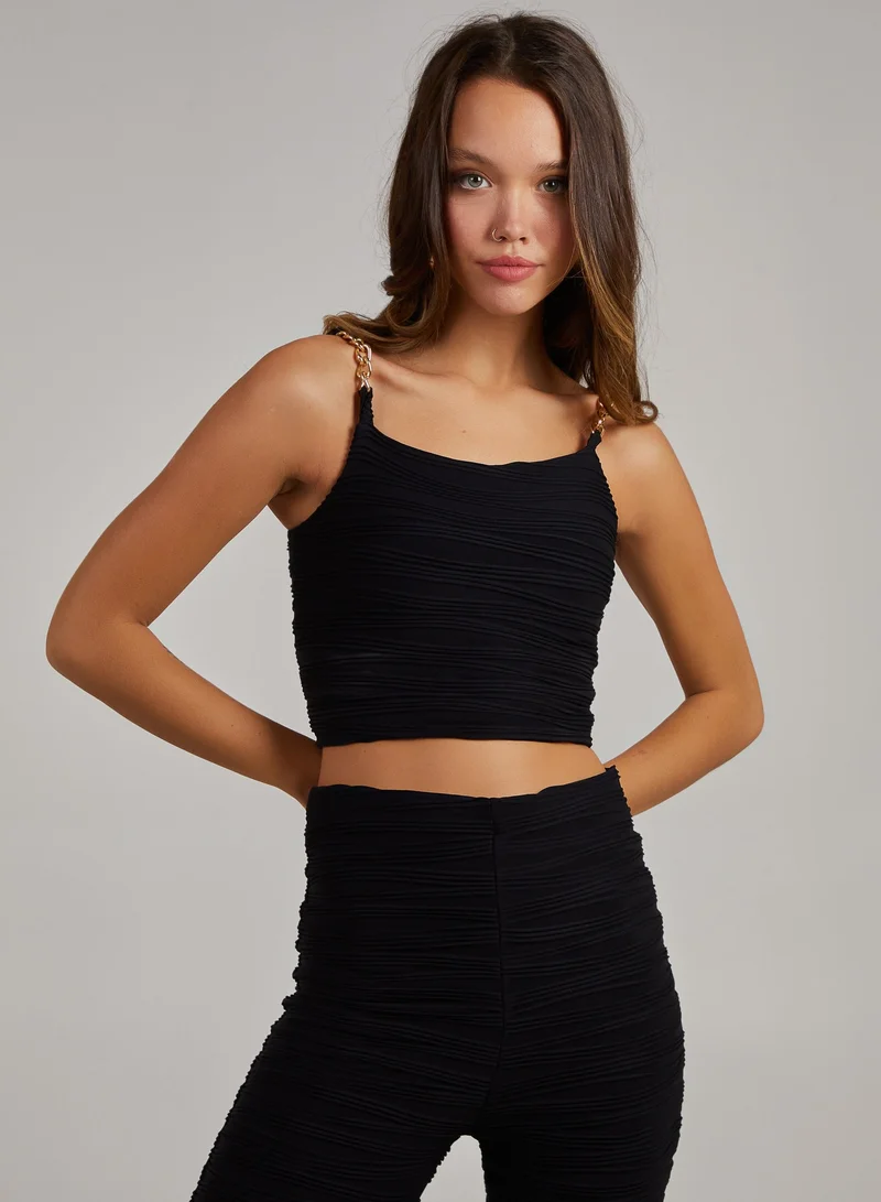 Pink Vanilla Swirl Rib Gold Chain Top