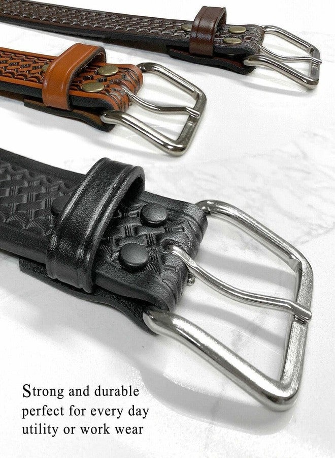 Belts.com Utility Uniform Work Belt w/Simple Single Prong Buckle One Piece Full Grain Leather Basketweave Embossed Belt 1-3/4"(45mm) Wide (Black, 40) - Image 2