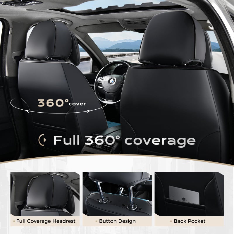 Coverado Seat Covers, Car Seat Covers Front Seats, Car Seat Cover, Car Seat Protector Waterproof, Seat Cushion Nappa Leather with Head Pillow, Carseat Cover Universal Fit for Most Cars (Black&Blue) - Image 3
