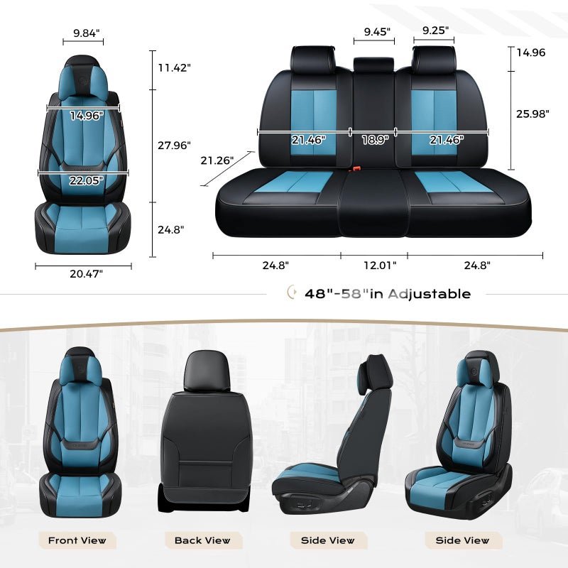 Coverado Seat Covers, Car Seat Covers Front Seats, Car Seat Cover, Car Seat Protector Waterproof, Seat Cushion Nappa Leather with Head Pillow, Carseat Cover Universal Fit for Most Cars (Black&Blue) - Image 5