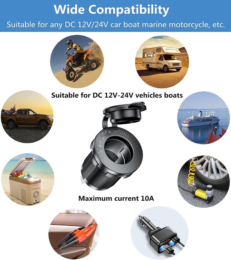 Kewig Local market compliant trusted quality 12V Cigarette Lighter Socket, Car Marine ATV RV Lighter Power Oulet Socket Receptacle 12 Volt Waterproof Plug 2Pack Custom sizing alternatives - Image 5