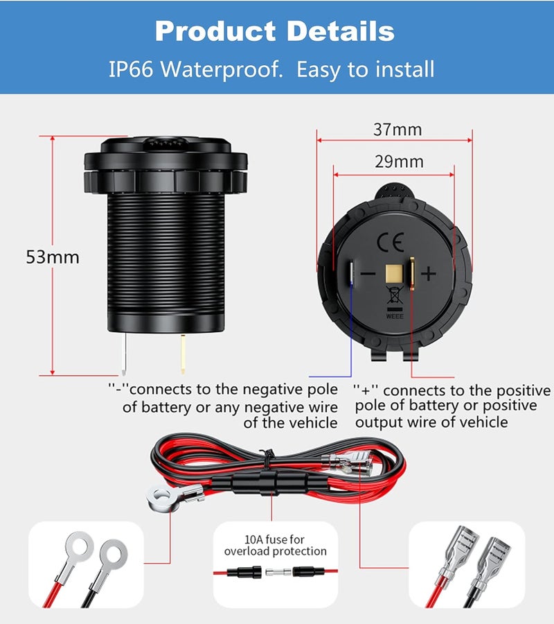 Kewig Local market compliant trusted quality 12V Cigarette Lighter Socket, Car Marine ATV RV Lighter Power Oulet Socket Receptacle 12 Volt Waterproof Plug 2Pack Custom sizing alternatives - Image 4