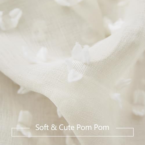 DANCURTON Cream Sheer Curtains for Living Room 84 Inch Length Ivory Pom Pom Boho Sheer Curtains 2 Panels Set Back Tab Country Farmhouse Shabby Chic Semi Sheer Window Drapes for Bedroom Nursery 84 Inches Long - Image 3
