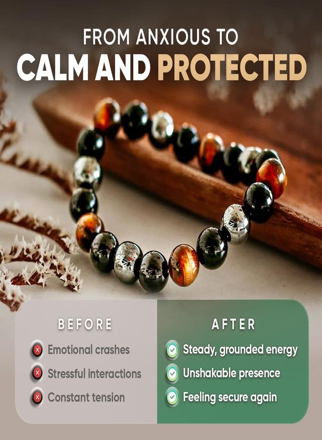 Conscious Items Triple Protection Bracelet, Tigers Eye, Hematite Stone, & Black Obsidian Bracelet, Spiritual Stone Bracelets for Women & Men, 7.87 in - Image 3