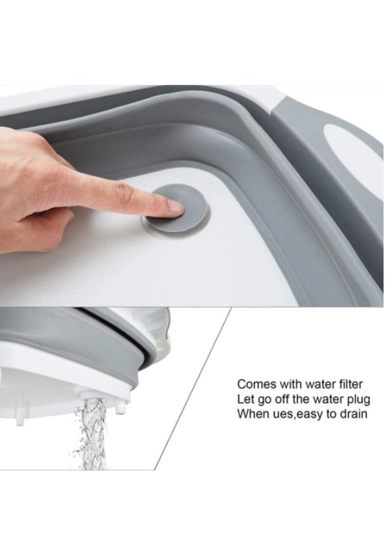 ELTRAZONE Collapsible Cutting Board with Colander | Washing Basket for CampingPicnicBBQ | Foldable Multi-function Kitchen Plastic Silicone Dish Tub | Chopping Board - Image 4