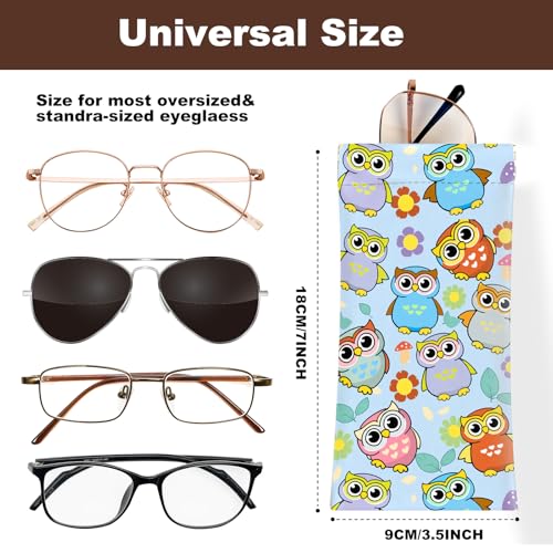 Anikathy 2Pcs Sunglass Eyeglass Glasses Case Soft PU Leather with Cleaning Cloth Soft Sunglasses Case Cute Aesthetic Portable Travel Glasses Pouch Bag for Men Women Girls（Avocado and Owl Pattern - Image 2