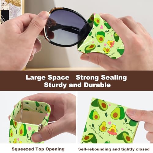 Anikathy 2Pcs Sunglass Eyeglass Glasses Case Soft PU Leather with Cleaning Cloth Soft Sunglasses Case Cute Aesthetic Portable Travel Glasses Pouch Bag for Men Women Girls（Avocado and Owl Pattern - Image 3