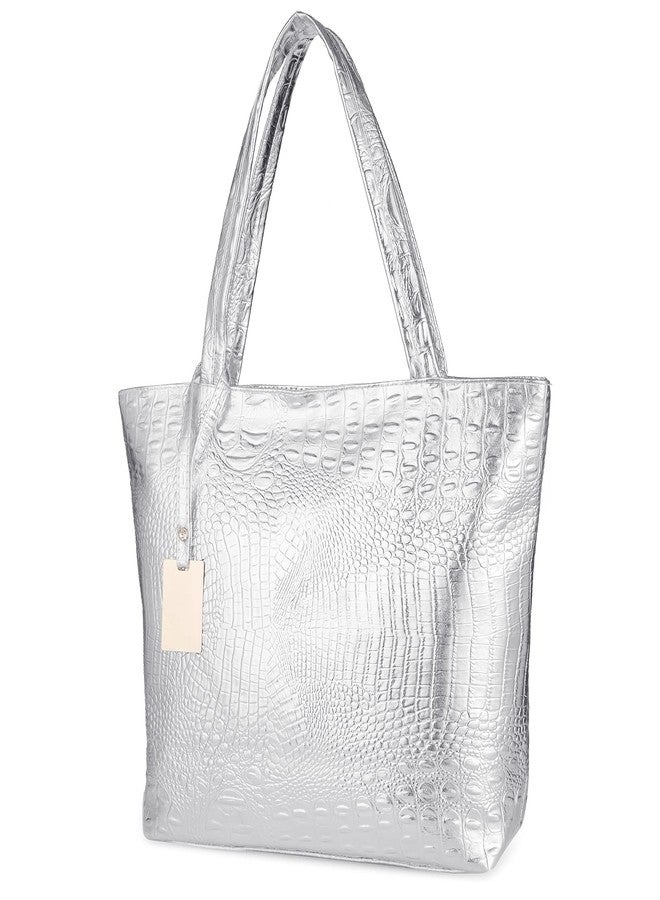 SUMGOGO Purse and Handbag for Women Crocodile Satchel Large Shoulder Tote Bag Wallets (Silver) - Image 2