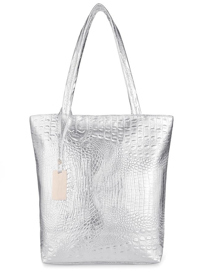 SUMGOGO Purse and Handbag for Women Crocodile Satchel Large Shoulder Tote Bag Wallets (Silver) - Image 1