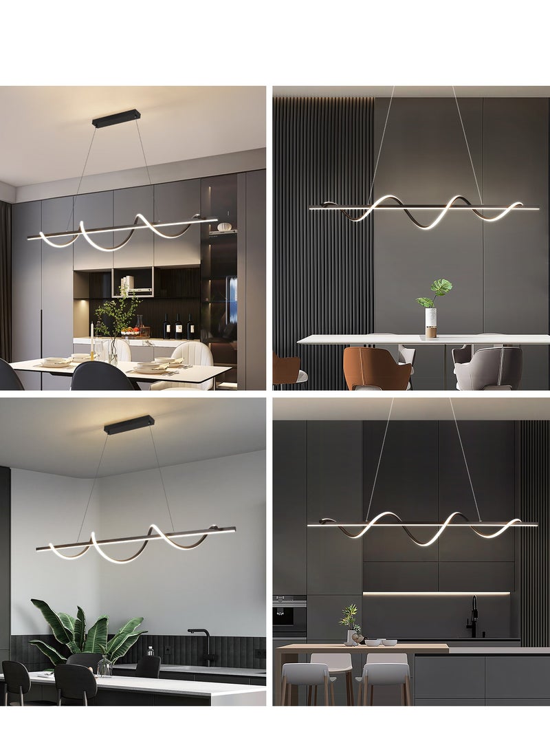 YATAI LIGHTING جزيرة غرفة الطعام الحديثة LED الثريا، شكل موجة 120 سم طويل أسود كلاسيكي ضوء الثريا للمطبخ وطاولة غرفة الطعام، مصباح ثريا درجة حرارة اللون قابل للتعديل من الأكريليك  - Image 2