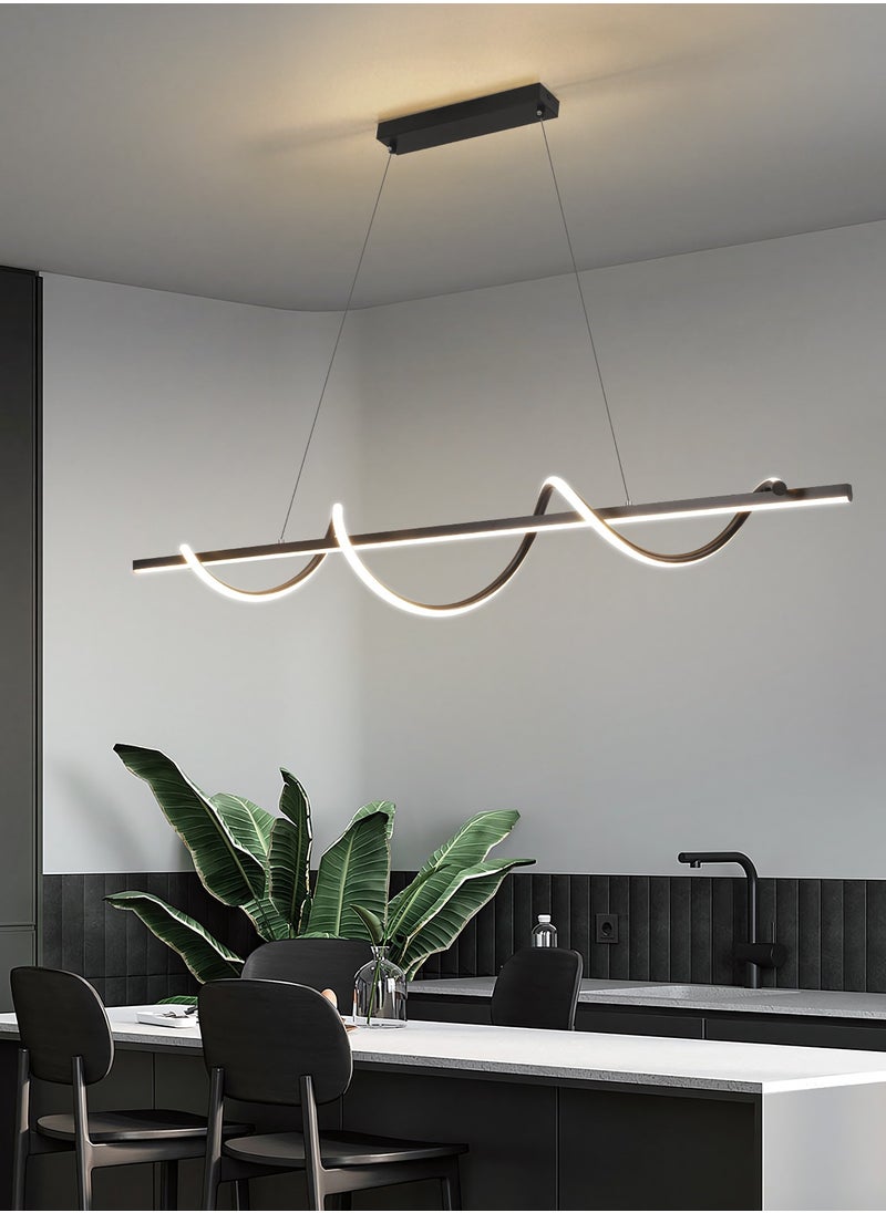 YATAI LIGHTING جزيرة غرفة الطعام الحديثة LED الثريا، شكل موجة 120 سم طويل أسود كلاسيكي ضوء الثريا للمطبخ وطاولة غرفة الطعام، مصباح ثريا درجة حرارة اللون قابل للتعديل من الأكريليك  - Image 5