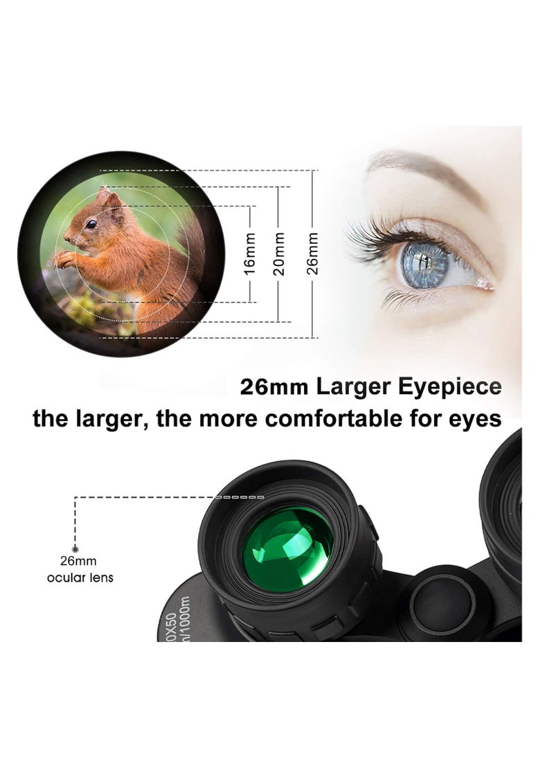 RONHAN 20x50 Binoculars for Adults High Powered, Military Compact HD Professional/Daily Waterproof Binoculars Telescope for Bird Watching Travel Hunting Football Games Stargazing with Carrying Case and Strap  - Image 4