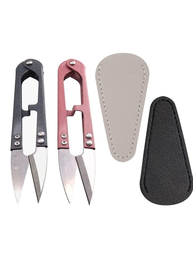 4PCS Pink/Gray Mini Sewing Scissors with 2PCS Leather Sheath Cover for Small Embroidery Thread Yarn Trimming - Image 1