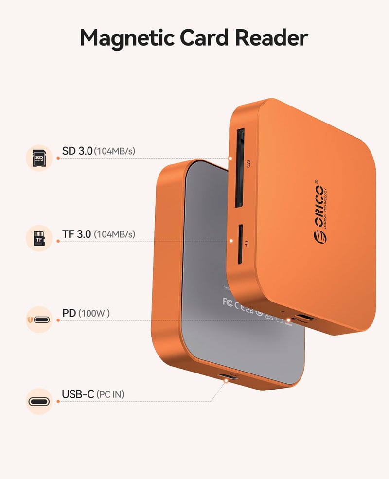 Orico قارئ بطاقة SD مغناطيسي فائق النحافة من ORICO لجهاز iPhone 17/16/15 وسلسلة iPad وMacBook، محول كاميرا USB C مع فتحة SD/TF 3.0، 100W PD تمرير - Image 2