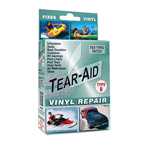 TEAR-AID Vinyl Repair Kit, Type B Clear Patch for Vinyl and Vinyl-Coated Materials, Works on Vinyl Tents, Awnings, Air Matresses, Pool Liners & More, Green Box, Single Pack - Image 1