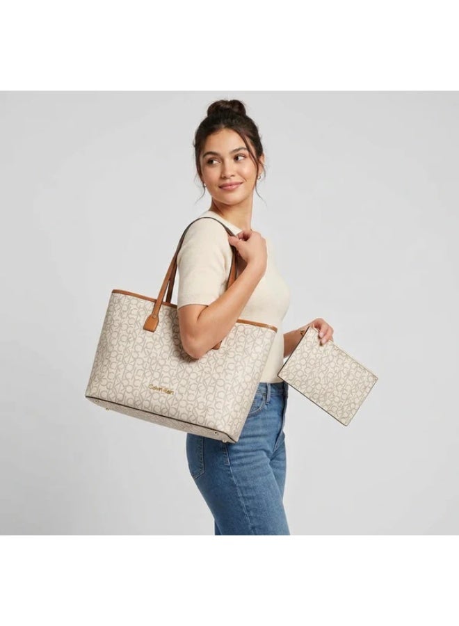 Calvin Klein Jeans Monogram Tote Set - Chic Beige & Cognac - Image 4