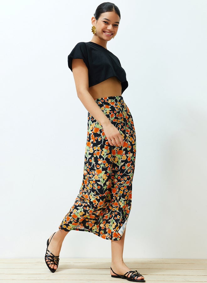 trendyol Multicolored Viscose Fabric Floral Patterned Slit Midi Woven Skirt TWOSS24ET00126 - Image 2