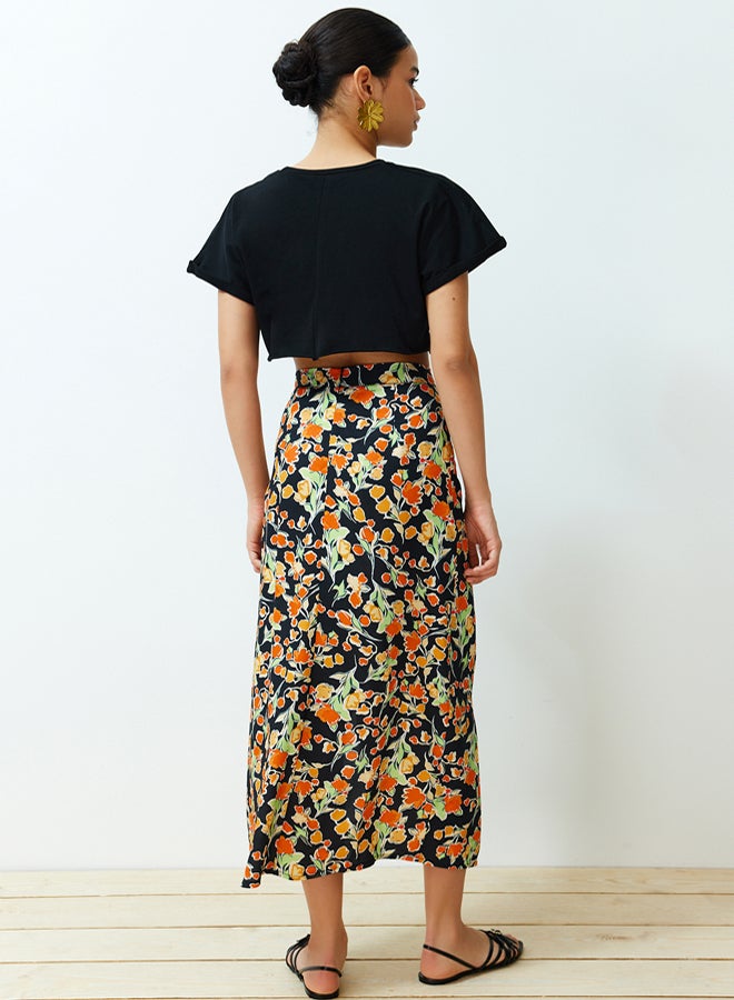 trendyol Multicolored Viscose Fabric Floral Patterned Slit Midi Woven Skirt TWOSS24ET00126 - Image 4