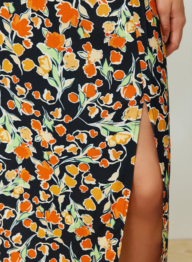 trendyol Multicolored Viscose Fabric Floral Patterned Slit Midi Woven Skirt TWOSS24ET00126 - Image 5