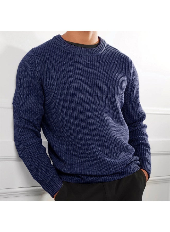NIBEMINENT Pullovers Men Sweaters Knitted Tops Round Neck Full Sleeve Solid Knit Sweater Top Splice Casual Loose Regular Autumn Winter - Image 1