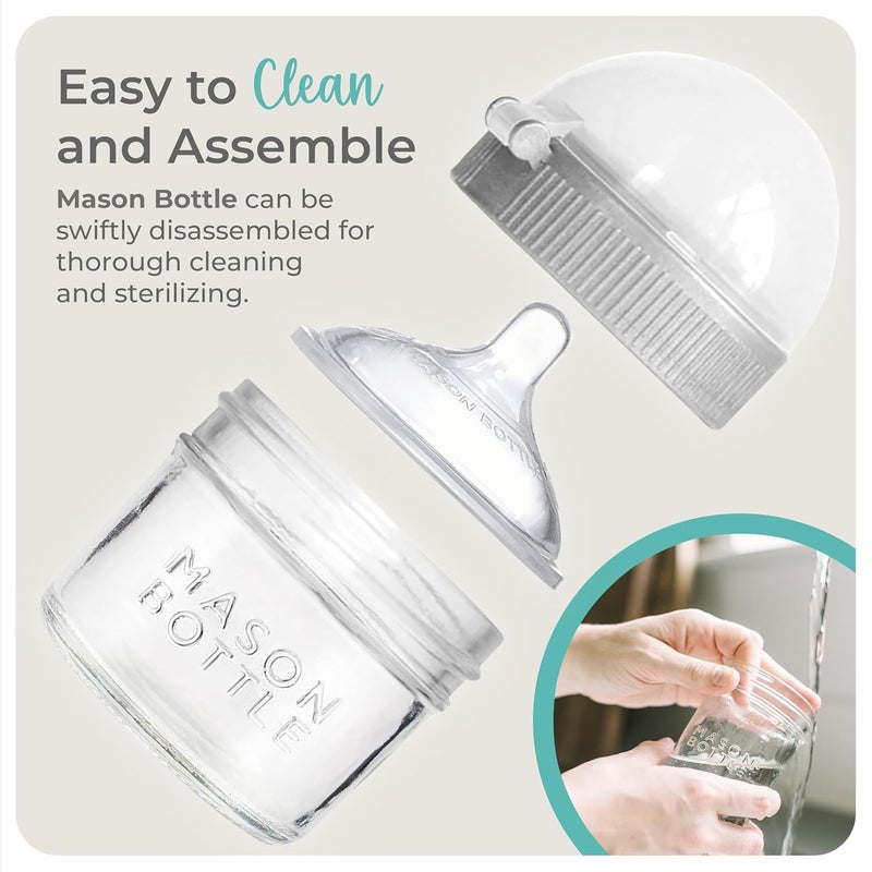 Mason Bottle 4oz Baby Glass Bottle with Breast Like Slow Flow Nipple CapRing  BPA Free Non Toxic Anti Colic Baby Bottle Glass Feeding Bottle for Babies - Image 3