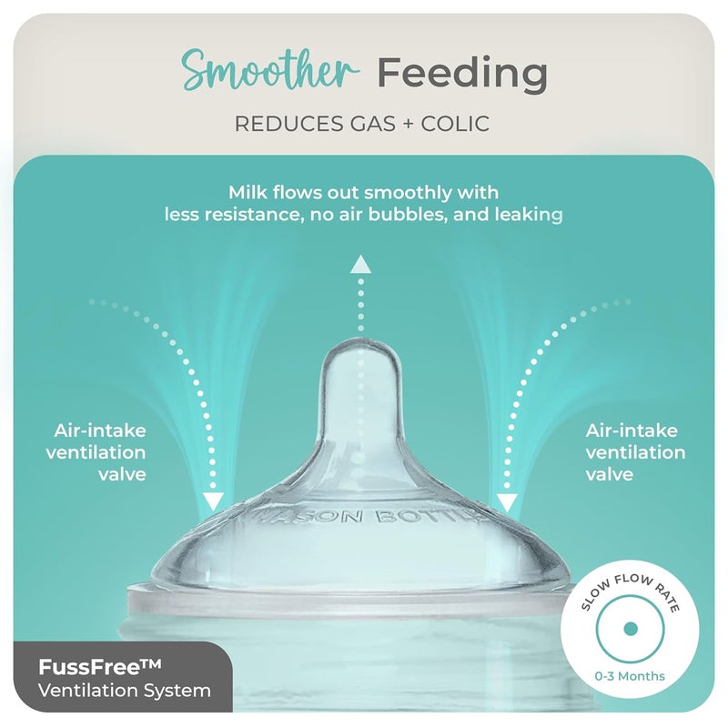 Mason Bottle 4oz Baby Glass Bottle with Breast Like Slow Flow Nipple CapRing  BPA Free Non Toxic Anti Colic Baby Bottle Glass Feeding Bottle for Babies - Image 4