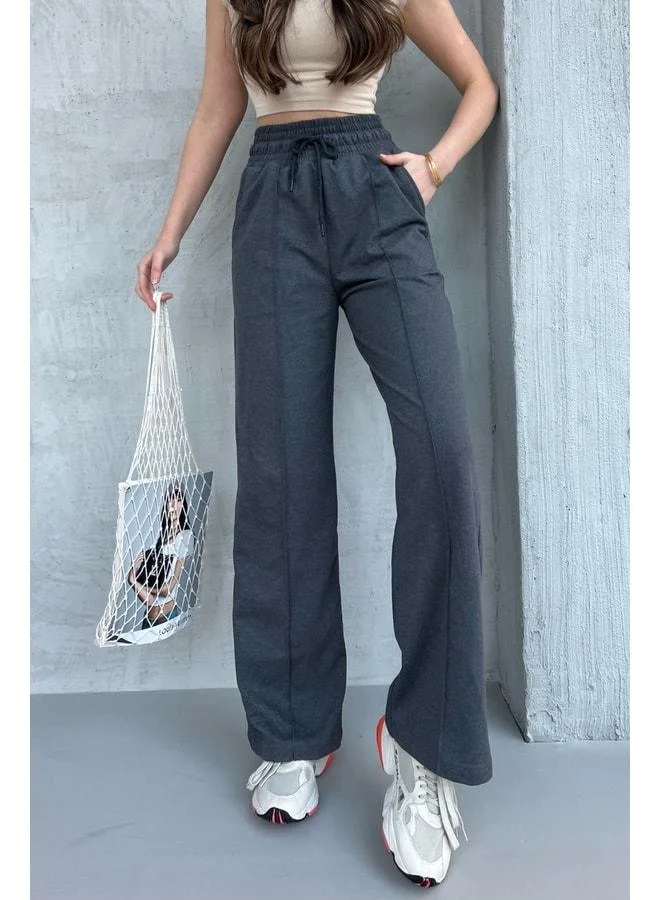Mmetalic Women's Seasonal Relaxed-Fit Wide-Leg High-Waist Anthracite Sweatpants