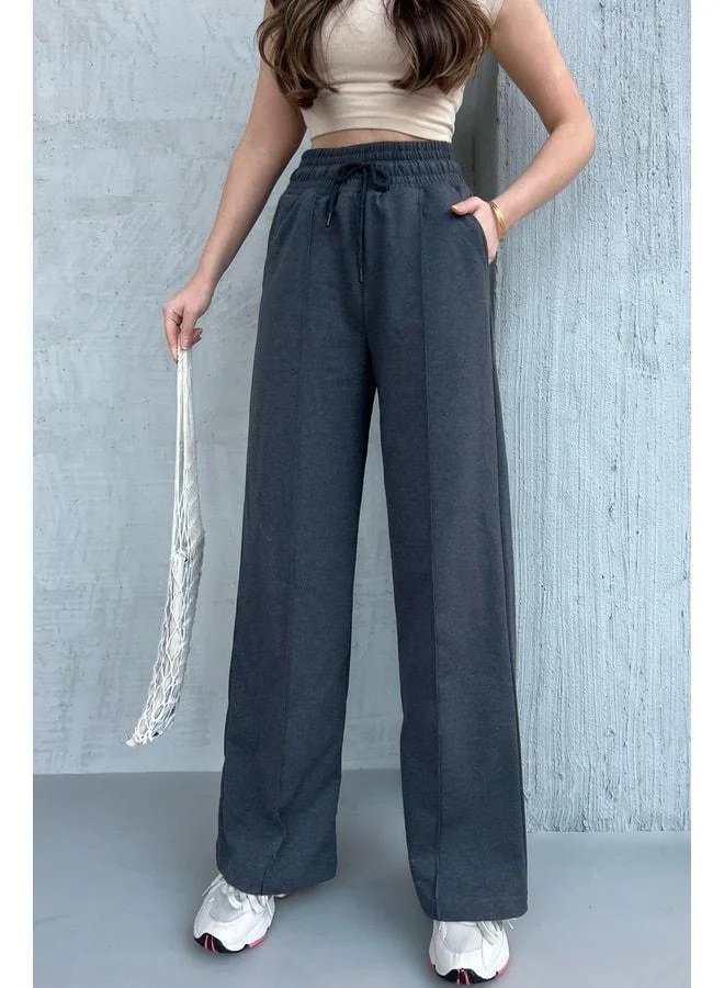 Mmetalic Women's Seasonal Relaxed-Fit Wide-Leg High-Waist Anthracite Sweatpants