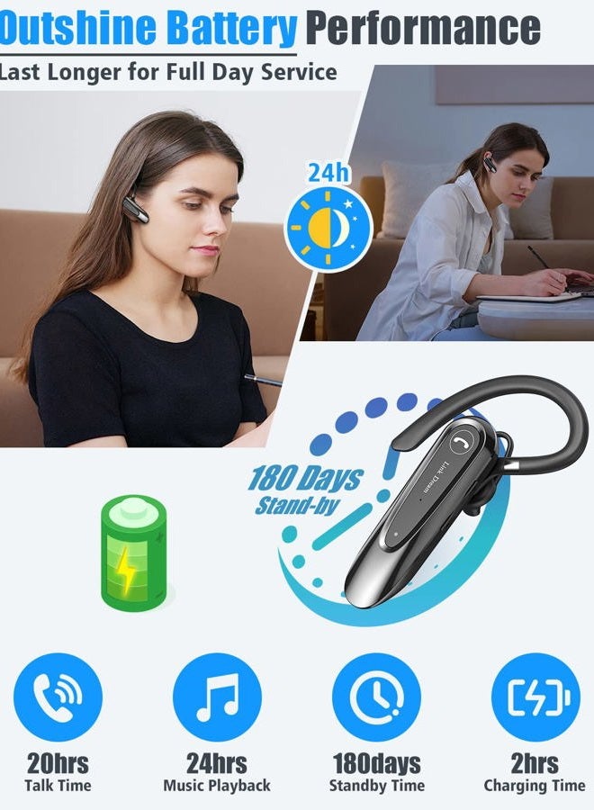 Link Dream Bluetooth Earpiece Wireless CVC8.0 Headset for Cell Phone Dual Mic Noise Canceling Earpiece Phone with Mute Key 20H Talk 180 Days Standby for iPhone Android Home Office Driving (1 Pack) - Image 3